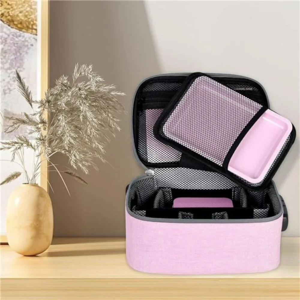 Pink lockable storage case with smell proof bag organizer set travel safe box
